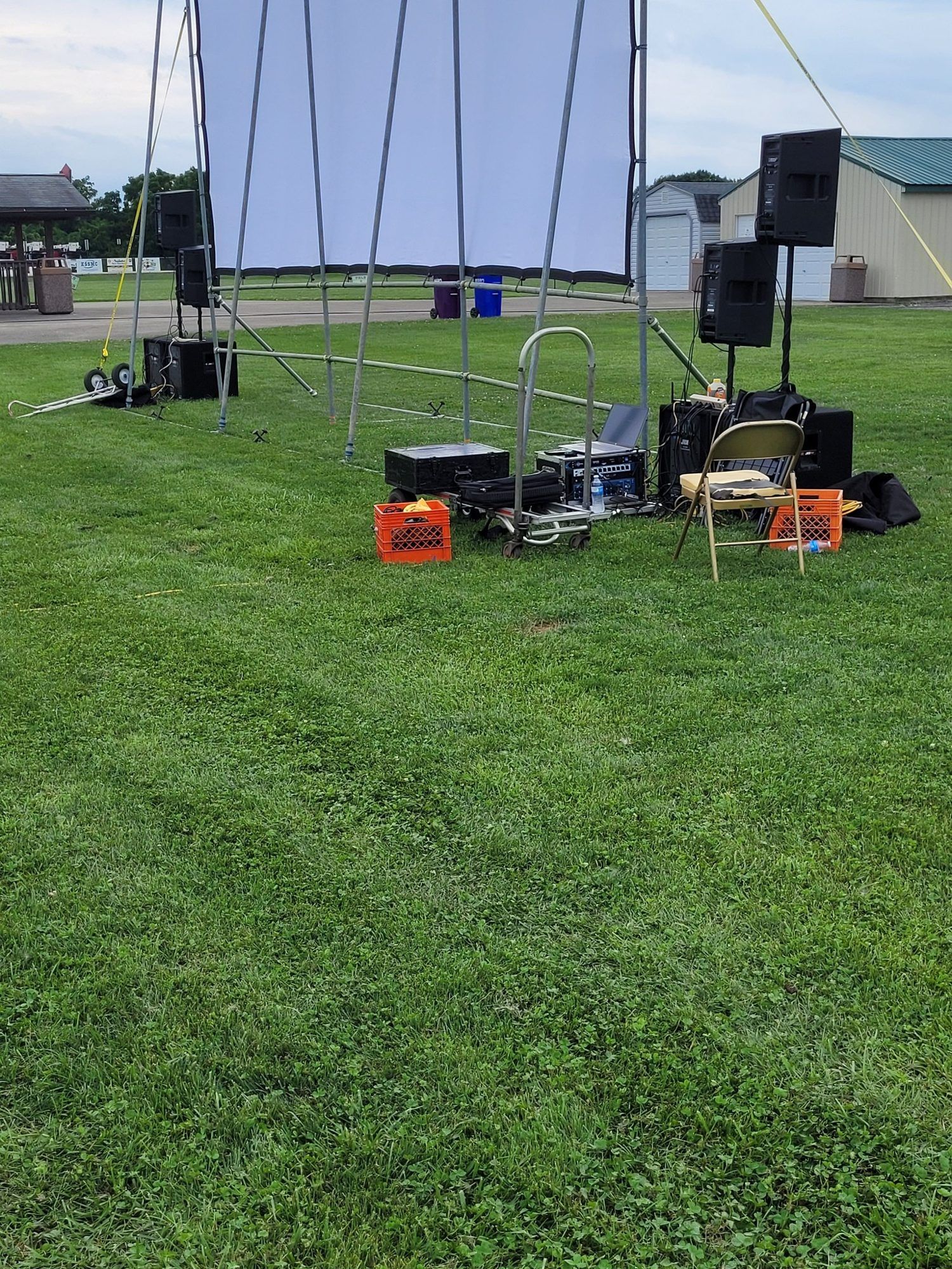 KRT Audio speakers and gear set up on a field for an outdoor movie night in Plum, PA